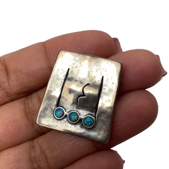 Didae Israel Sterling Silver Blue Opal Slide Pendant 925 1 inch width  (B14Q) - Picture 1 of 3